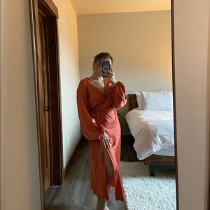 Stain wrap front midi dress